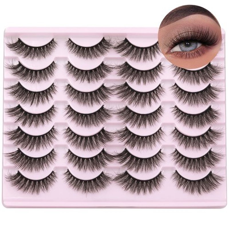 Wispy Mink Lashes Natural False Eyelashes Fluffy 16mm Cat Eye Lashes Pack 5D 14 Pairs Fake Eyelashes by TNFVLONEINS