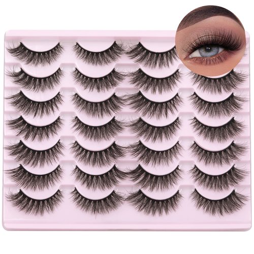 Wispy Mink Lashes Natural False Eyelashes Fluffy 16mm Cat Eye Lashes Pack 5D 14 Pairs Fake Eyelashes by TNFVLONEINS