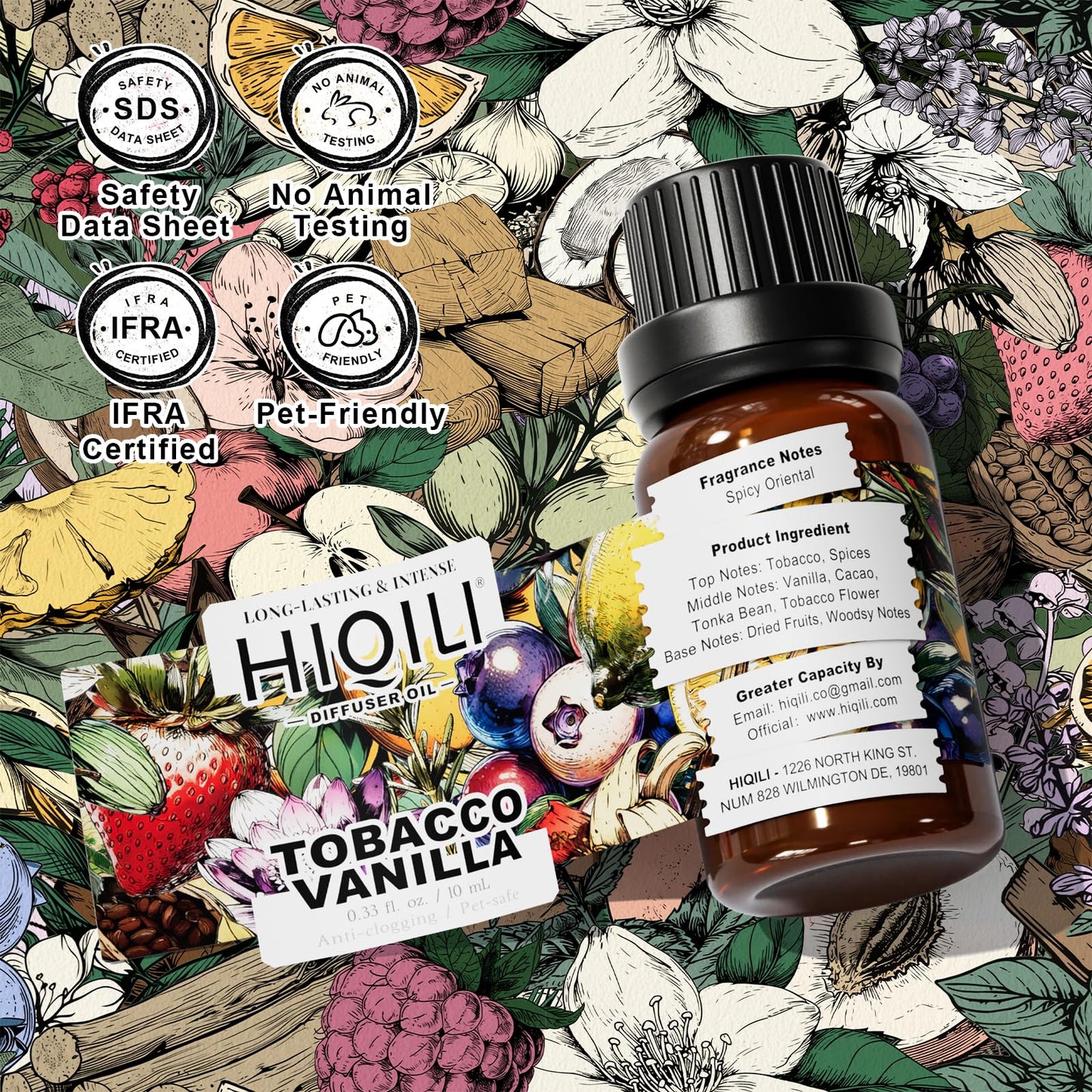 HIQILI Tobacco Vanilla Fragrance Oil, Refill for Diffusers & Humidifiers, Hotel-Grade Scent, Suitable for Home Use - 0.34 Fl Oz
