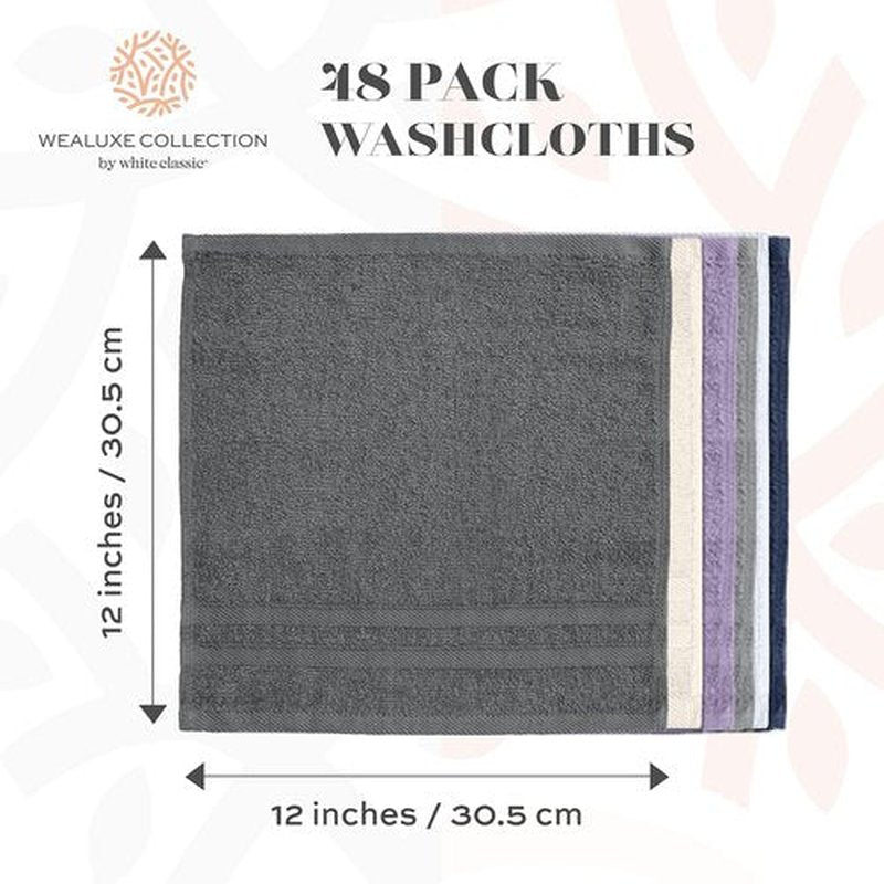White Classic Wealuxe Cotton Washcloths - Soft Absorbent Bathroom Face Towels - 12x12 Inch - Multi - 48 Pack