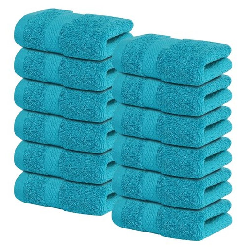 Infinitee Xclusives Premium Wash Cloths for Showering [13x13] – 100% Cotton Washcloths [Pack of 12], Soft and Absorbent Face Towels for Bathroom Wash Clothes, Gym, and Spa |Serene Teal|