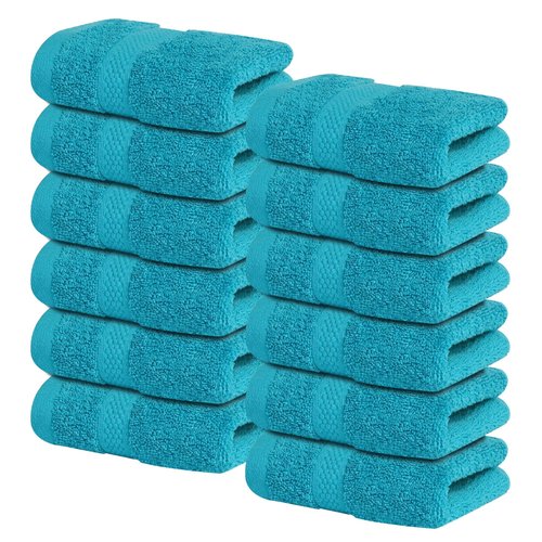 Infinitee Xclusives Premium Wash Cloths for Showering [13x13] – 100% Cotton Washcloths [Pack of 12], Soft and Absorbent Face Towels for Bathroom Wash Clothes, Gym, and Spa |Serene Teal|