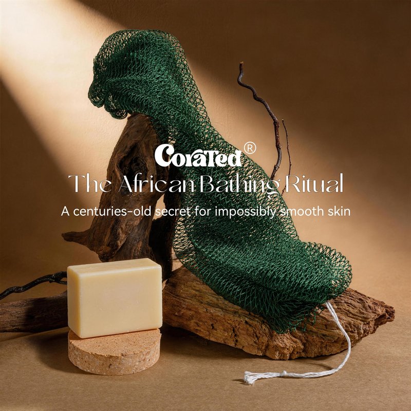 CORATED African Net Sponge Authentic, Shower Loofah Exfoliating Bath Net Sponge with Knots, Body Scrubber for Women and Men Daily Use Body Care, Travel Portable Bath Accessories for Bathroom