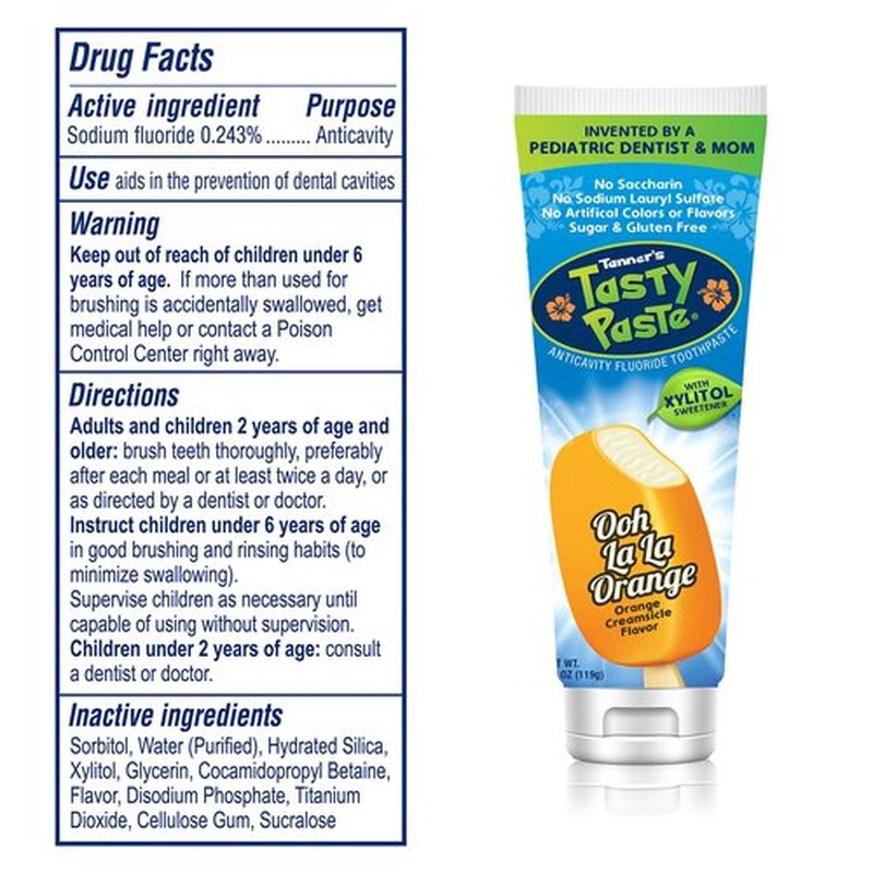 Tanner's Tasty Paste Ooh La La Orange - Anticavity Fluoride Children’s Toothpaste/Great Tasting, Safe, and Effective Vanilla Flavored Toothpaste for Kids (4.2 oz.)