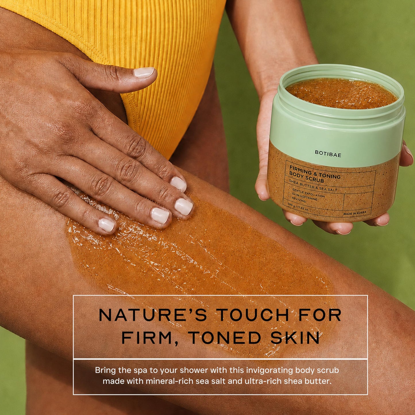 Botibae Shea Butter & Sea Salt Body Scrub – Dermatologist Tested, Korean Skin Care – Gentle Exfoliation, Removes Dead Dry Skin for Smooth And Hydrated Feel – Vegan, Clean Beauty – 17 Fl Oz