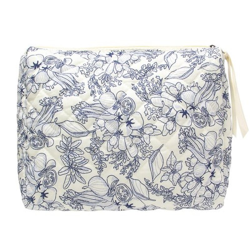 PAZIMIIK Cotton Makeup Bag for Women Large Quilted Travel Cosmetic Pouch Girls' Make Up Organizer,Flower White