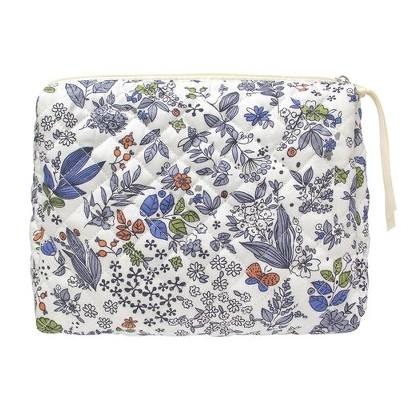 PAZIMIIK Cotton Makeup Bag for Women Large Quilted Travel Cosmetic Pouch Girls' Make Up Organizer,Leaf White