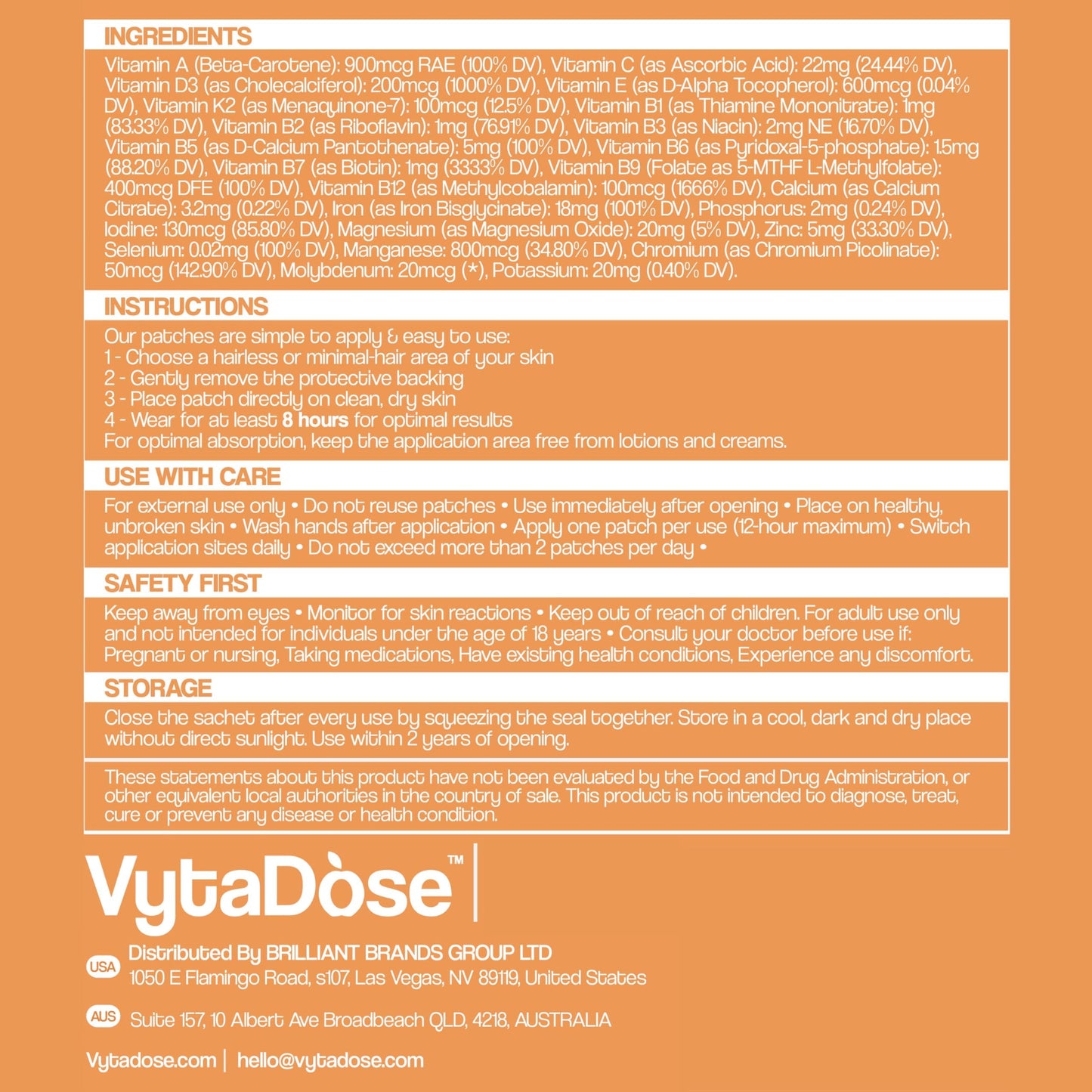 Vytadose Multivitamin Patches | Hair Growth for Women | Topical Daily Iron, Biotin & Vitamin Patches Supports Thicker Hair, Skin & Nails | Vegan, Water-Resistant | Kind to Sensitive Skin | 30 Count