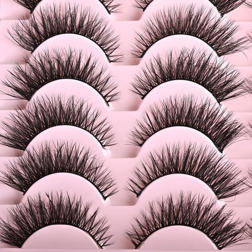FARRED Cat Eye Lashes Short Natural Eyelashes Fluffy Wispy Lashes 14 Pairs False Lash Wispy Volume Fake Eyelash Faux Mink Strip Lashes Pack for Daily Makeup (F13 | 7-14 mm)
