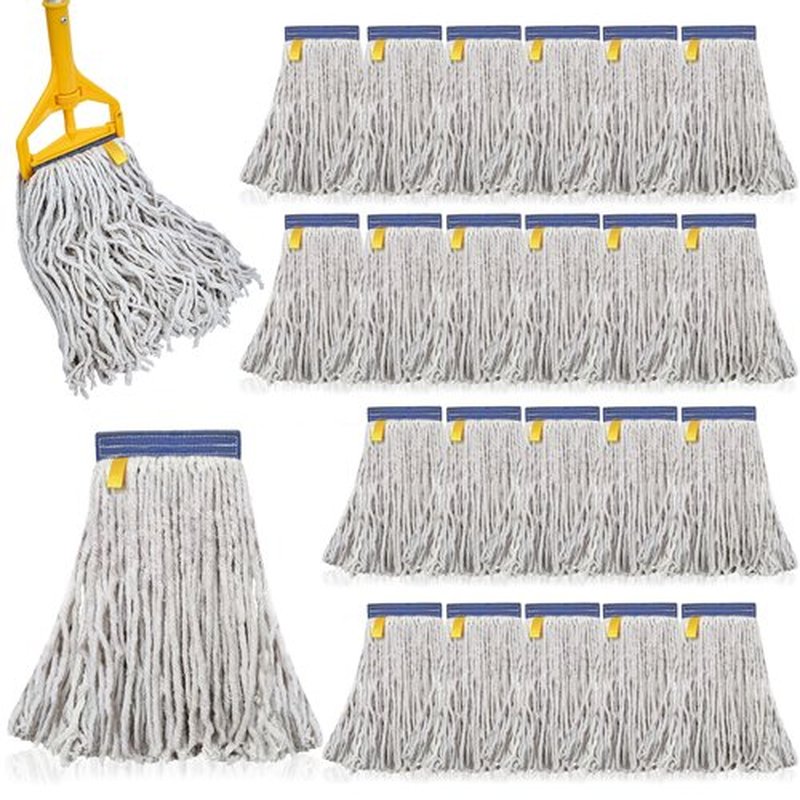 Pack of 24 Cut End Cotton Mop Head Replacement, 1.25-inch Universal Headband, Wet Mop Refills, Natural, 16 Oz