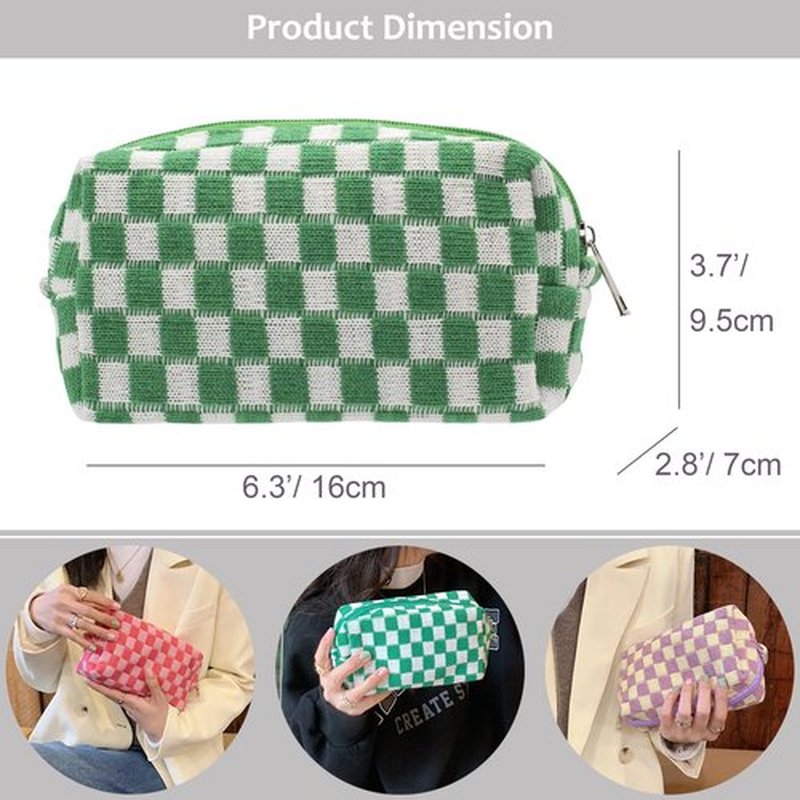 PAZIMIIK Checkered Makeup Bag for Purse Portable Zipper Make Up Pouch Small Cosmetic Case for Travel Accessories (2PCS Black Green)