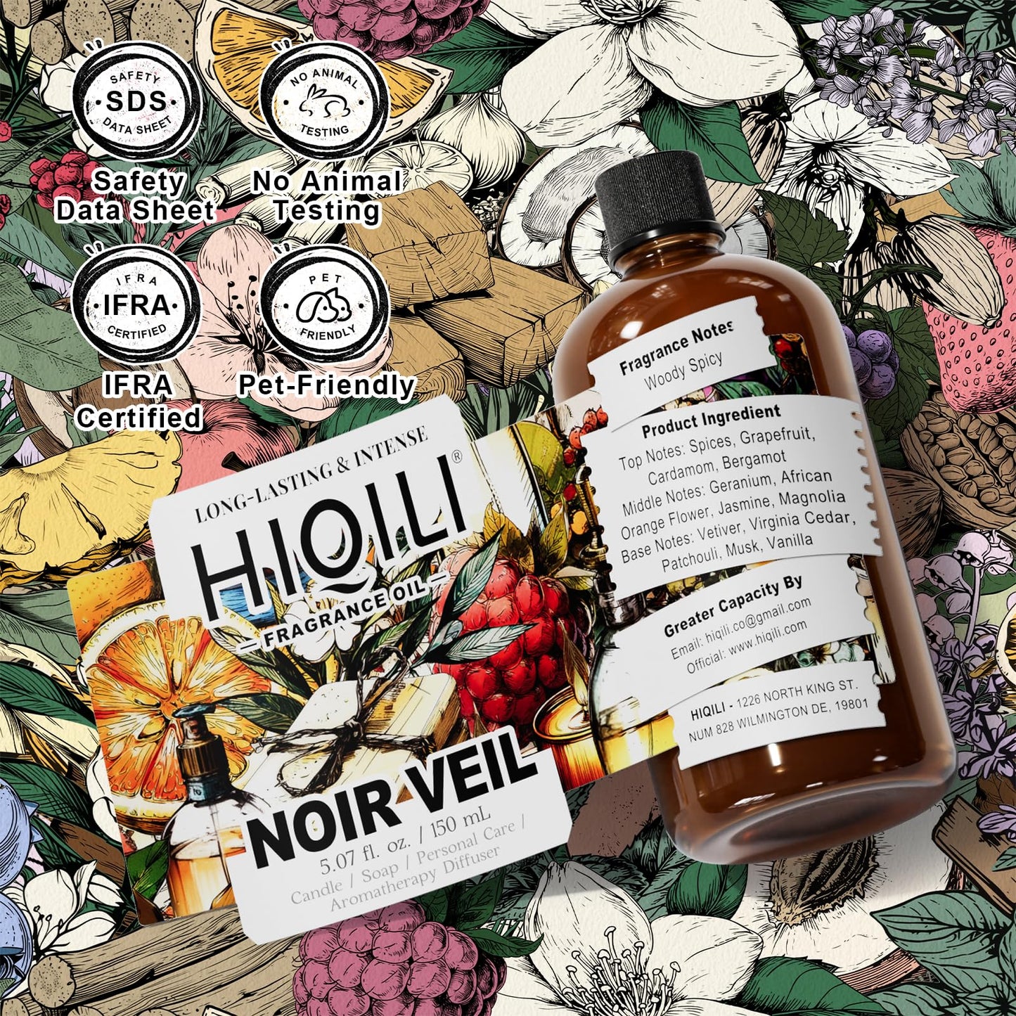 HIQILI Noir Veil Fragrance Oil for Candle Making & Diffuser - 5.07 Fl Oz