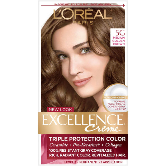 L'Oreal Paris Excellence Creme Haircolor, Medium Golden Brown [5G] 1 ea (Pack of 2)