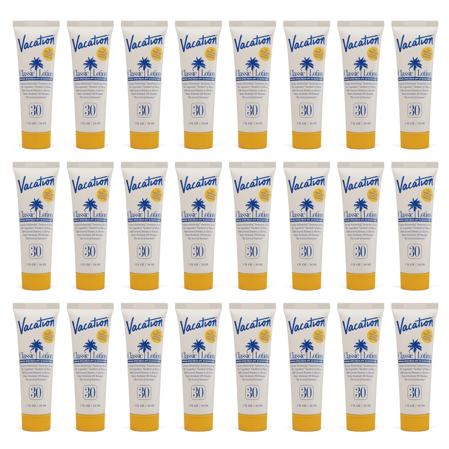 Vacation Mini Classic SPF 30 Sunscreen Lotion, 1 Fluid Ounce, Pack of 24 - Invisible, No White Cast, Water-Resistant, Vegan, Dermatologist-Tested, Travel Size