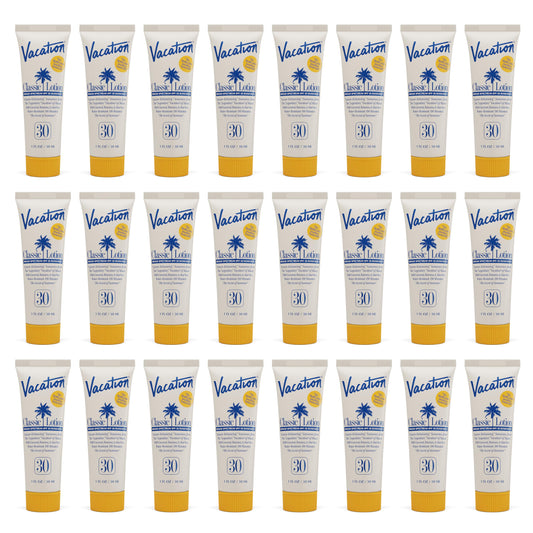 Vacation Mini Classic SPF 30 Sunscreen Lotion, 1 Fluid Ounce, Pack of 24 - Invisible, No White Cast, Water-Resistant, Vegan, Dermatologist-Tested, Travel Size