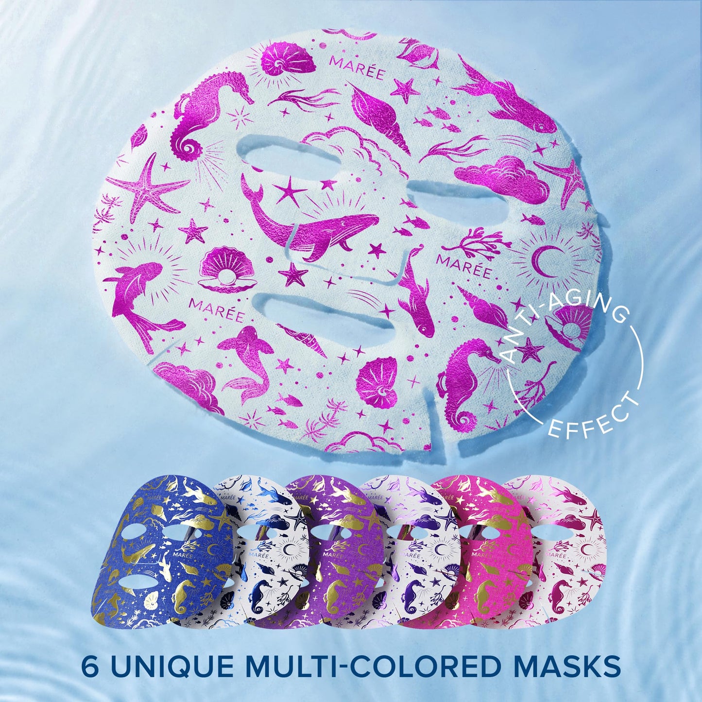 MAREE Collagen Facial Mask with Hyaluronic Acid 2 PACK - Sheet Face Masks Skincare with Green & Red Algae Extract - Hydrating Mascarillas Faciales For Women Skin Care
