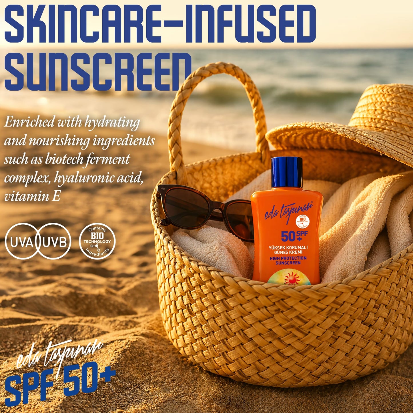 Eda Taspinar Travel Size SPF 50+ Sunscreen Lotion | Broad Spectrum UVA/UVB Face & Body Sunscreen | Moisturizing Vitamin E Formula for Sensitive Skin | Sun Tan Lotion | (50 ml/1.7 fl oz) 2 Pack