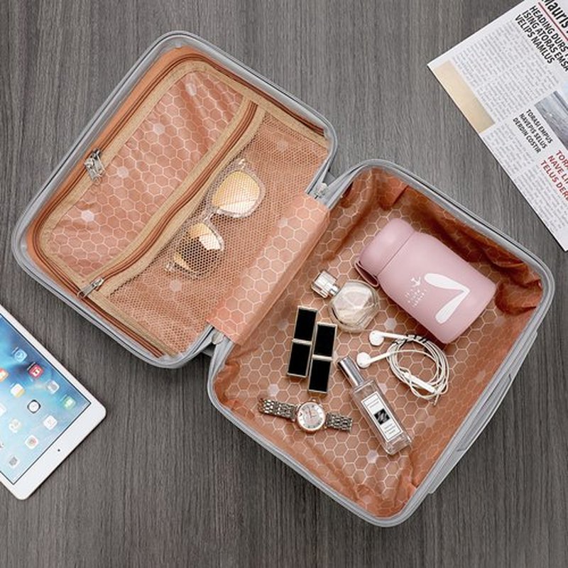 BSTKEY Portable Hard Shell Cosmetic Travel Case, Small Travel Hand Luggage with Elastic Band, Mini ABS Carrying Makeup Case Suitcase, Silver