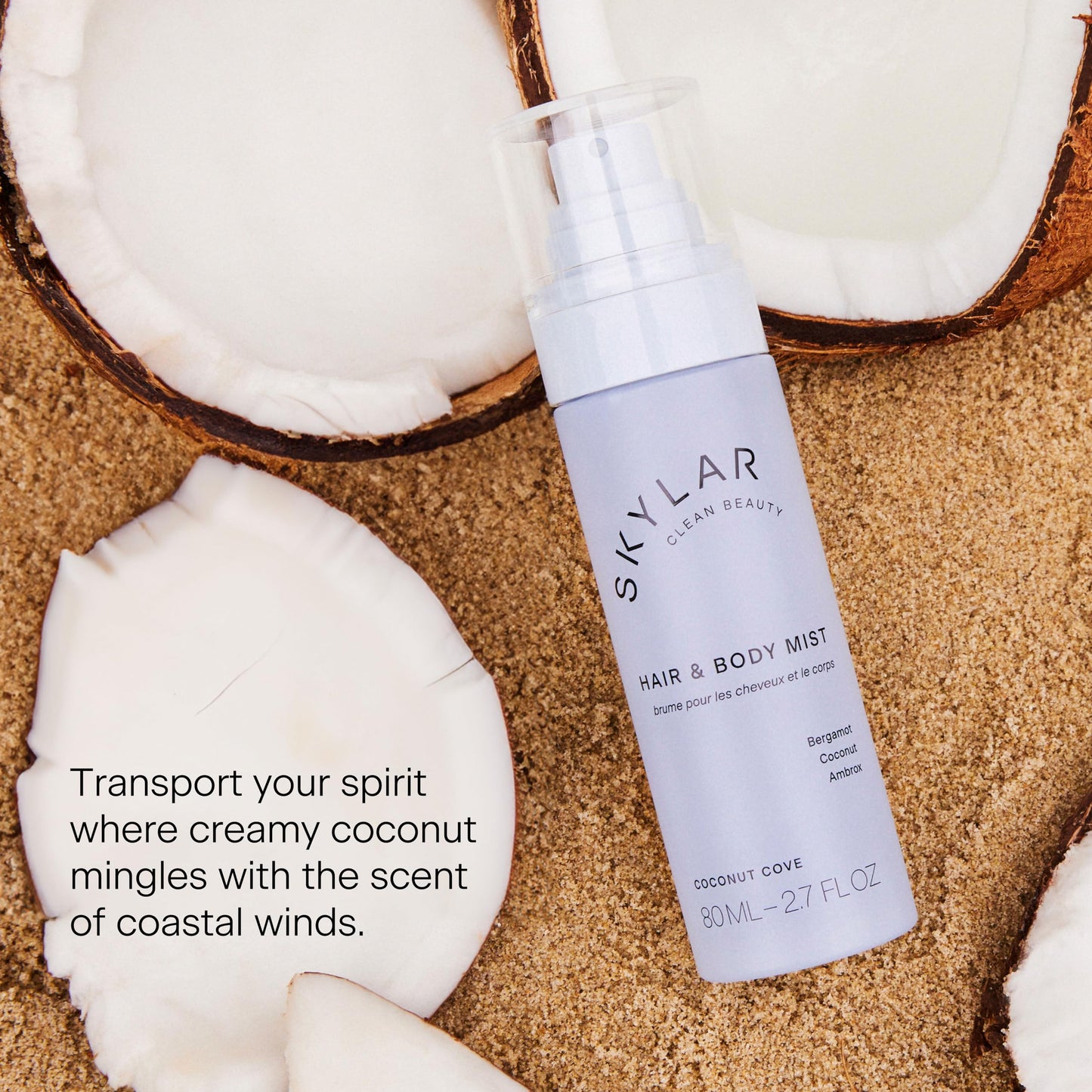 Skylar Coconut Cove Hair Perfume & Body Mist for Women - Coconut Hair and Body Mist with Jasmine & Gardenia Notes - Hypoallergenic, Vegan, Clean Fragrance for Sensitive Skin - 80mL / 2.7 Fl oz