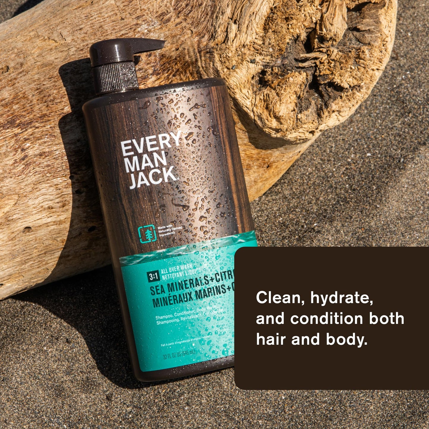 Every Man Jack 3-in-1 All Over Wash - Sea Salt | 32.0-ounce Twin Pack - 2 Bottles Included | Naturally Derived, Parabens-free, Pthalate-free, Dye-free, and Certified Cruelty Free