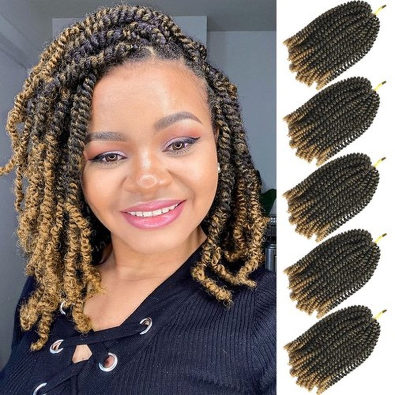 Bileaf 5 Packs Spring Twist Hair 8 Inch Fluffy Spring Twist Crochet Braiding Bomb Twist Ombre Blonde Hair Extensions for Butterfly Locs(T1B 27)