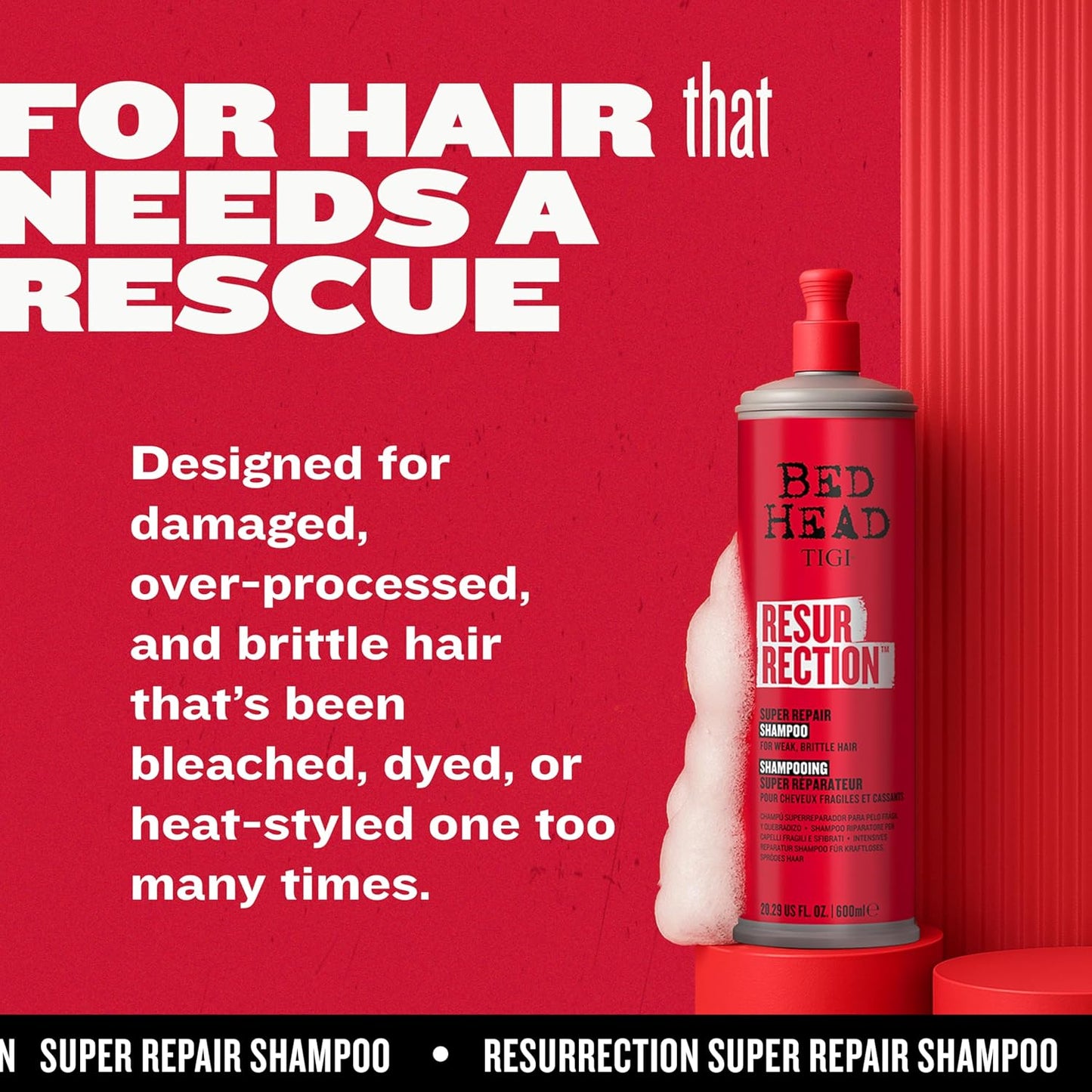 Bed Head Resurrection Shampoo for Damaged Hair - 13.53 fl oz (Pack of 2)