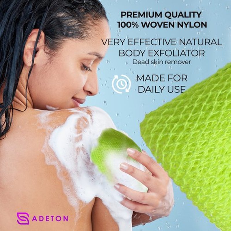 Adeton African Net Sponge, Exfoliating Body Scrubber, Body Exfoliator, Long Net Sponge, 17 Colors, Sapo, Shower Bath Accessories, Back Foot Scalp Scrub, Flat Dead Skin Remover Body Wash (Lemon)