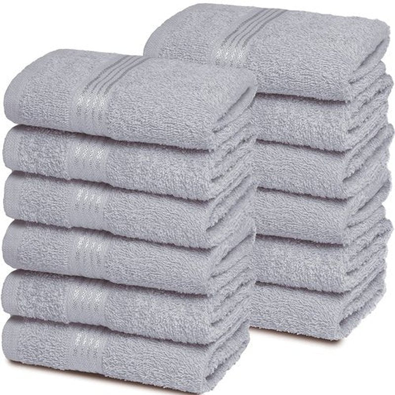 Belizzi Home Ultra Soft Cotton Washcloths, Contains 12 Piece Face Cloths 12x12 inch, Ideal for Everyday use Face Towels, Compact & Lightweight Multi Purpose Washcloths - Light Grey