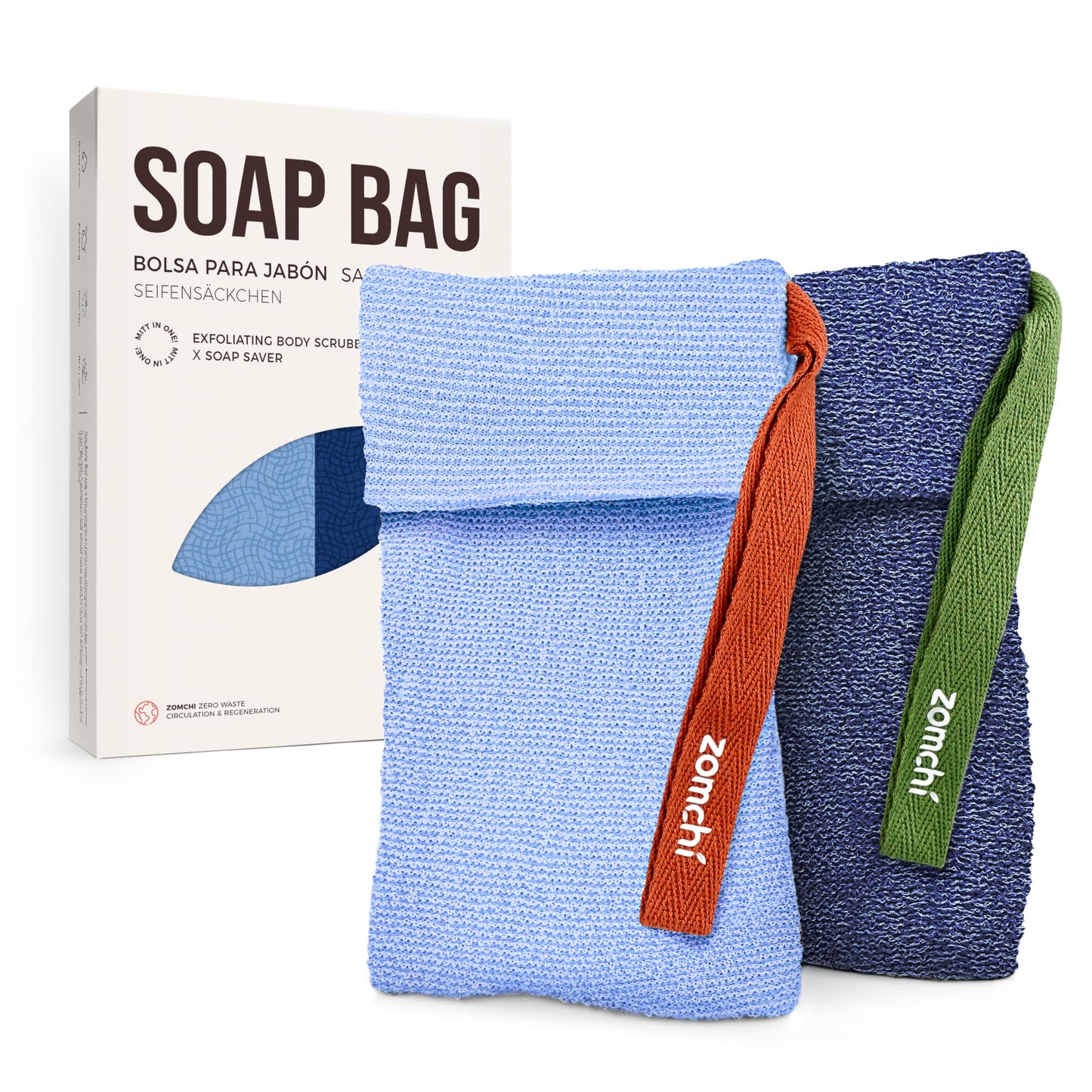ZOMCHI Soap Saver Bags for Bar Soap, 2 Pack, Dual Texture Blue Set