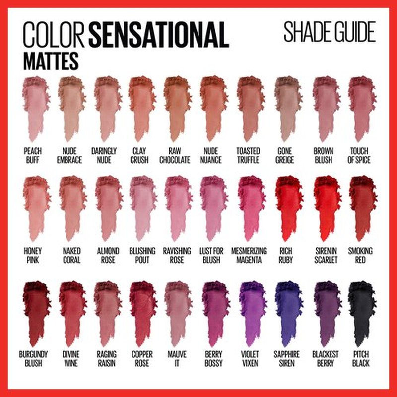 Maybelline Color Sensational Lipstick, Lip Makeup, Matte Finish, Hydrating Lipstick, Nude, Pink, Red, Plum Lip Color, Ravishing Rose, 0.15 oz; (Packaging May Vary)