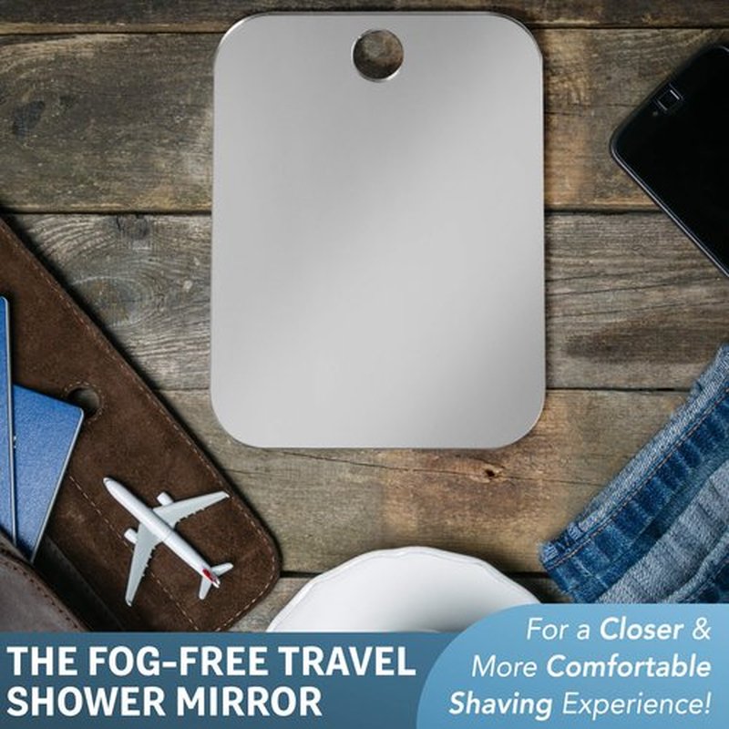 The Shave Well Company Anti-Fog Shaving Mirror for Travel | Fogless Bathroom Shower Mirror with Handheld Option for Men and Women | Hanging Shower Mirror Includes Long-Lasting Reusable Suction Cup