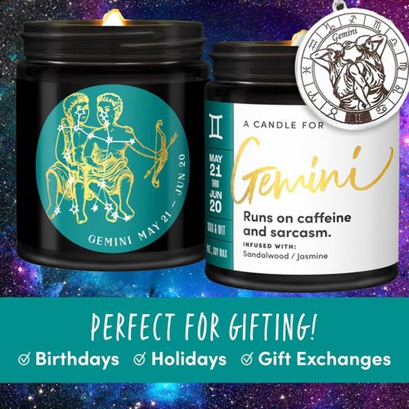 WAX & WIT Gemini Gifts for Women, Zodiac Gifts for Women, Astrology Gifts for Women, Zodiac Candles, Gemini Candle, June Birthday Gifts for Women, May Birthday Gifts for Women, Astrology Candle - 9oz
