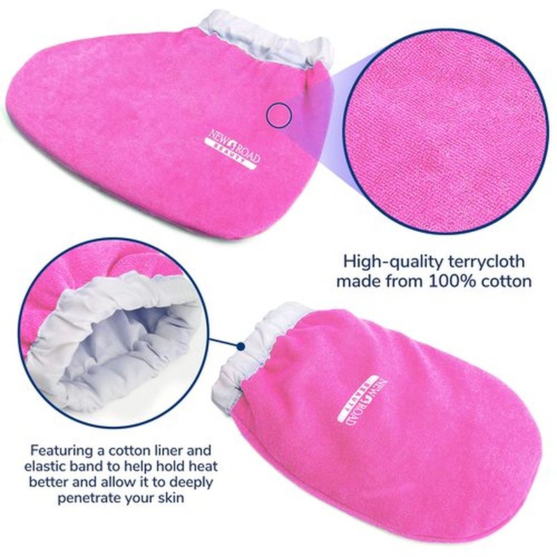New Road Beauty Paraffin Wax Mitts for Hand and Foot, Thick Heat Therapy Insulated Terry Cloth for Paraffin Treatments, Use for Pedicure Foot Spa - Pink