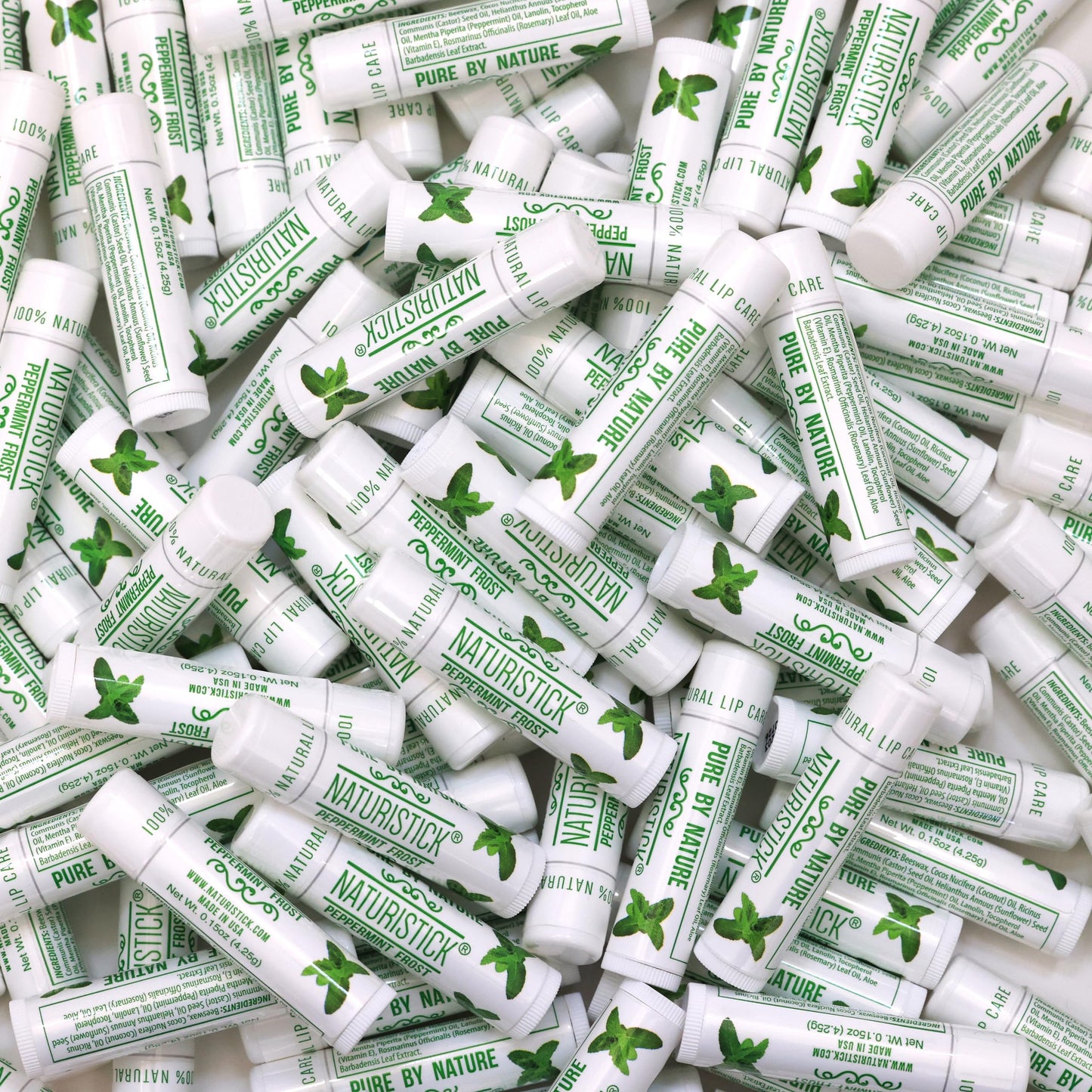 Naturistick Natural Beeswax Lip Balm | 150-Pack Bulk | Peppermint | Standard 0.15 oz Tubes