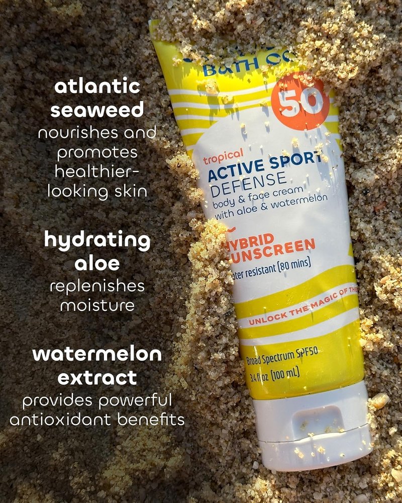 Active Sport Defense Cream SPF 50 - Broad Spectrum Sunscreen with Zinc Oxide & Aloe | Water Resistant Face & Body Sunblock, 3.4 oz (Pack of 2)