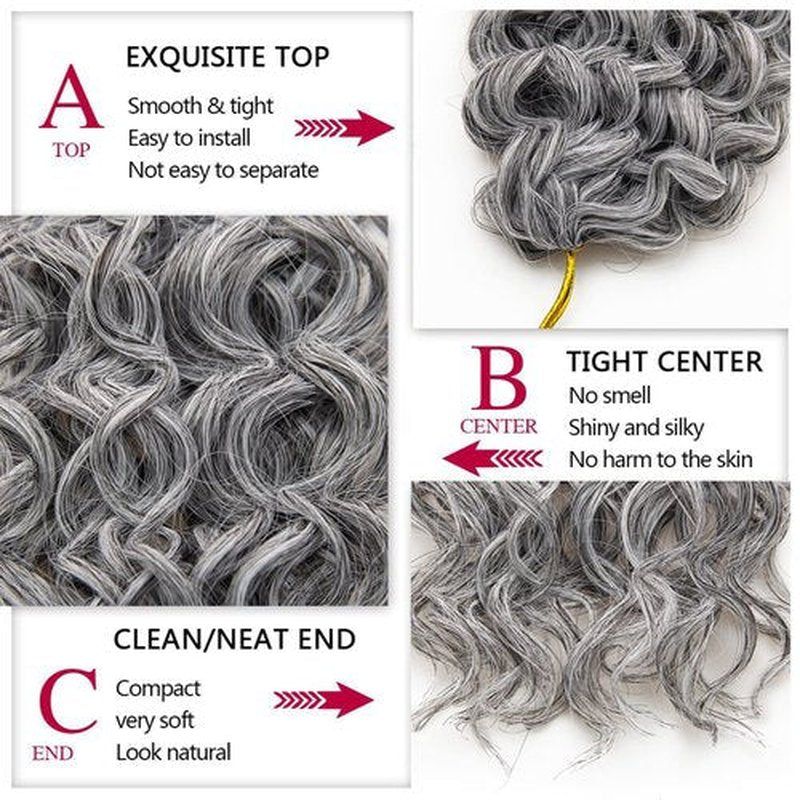 GoGo Curl Crochet hair Water Wave Crochet hair Grey Synthetic Bohemian Crochet Braid Deep Wave Braiding hair Extensions (10inch,5Packs,#51)
