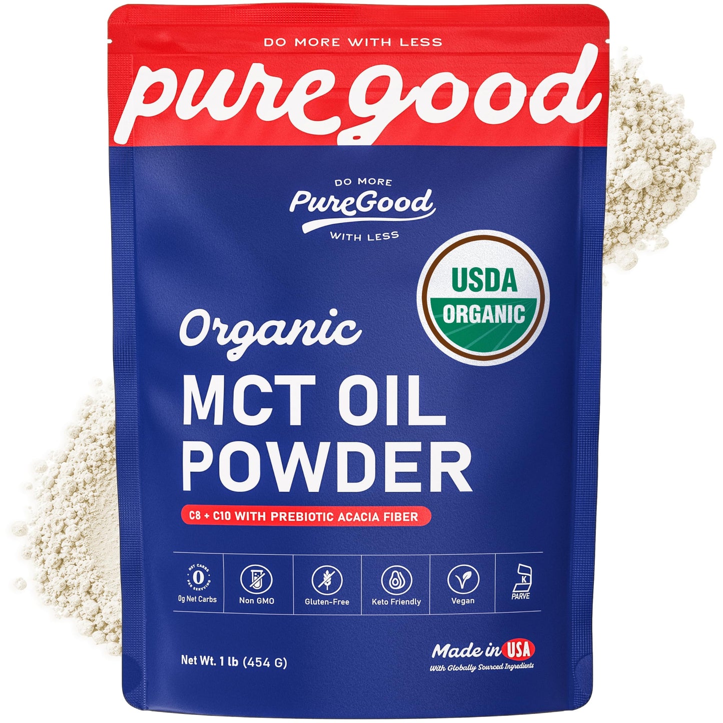PureGood Organic MCT Oil Powder with Prebiotic Fiber, 1 Pound (16 oz) | C8 & C10 from Coconuts | MCT Oil Coffee Creamer, Unflavored | Non-GMO, Vegan, Kosher, Gluten Free