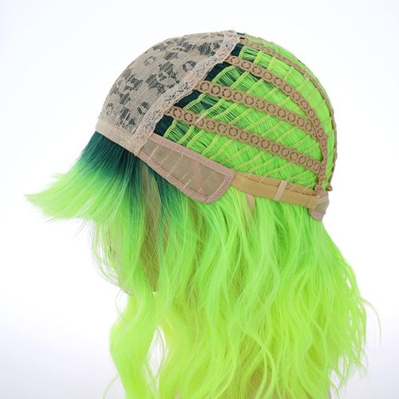 PATTNIUM Green Wig Short Wavy Wig Ombre Green Wig with Bangs Lime Green Wig Women Girls Heat Resistant Synthetic Wig (Lime Green)