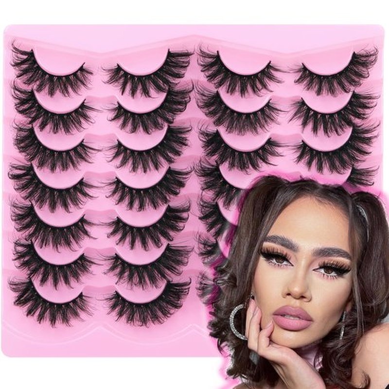 Fox Eye Lashes Natural False Eyelashes Fluffy Mink Lashes Cat Eye Lashes 18mm Wispy Faux Mink Eyelashes Pack C Curl Strip Fake Eyelashes by TNFVLONEINS