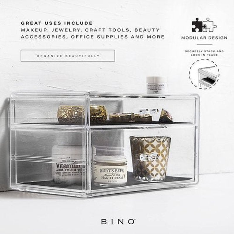 BINO | 2 Drawer Makeup Organizer - Madison Avenue | THE MANHATTAN SERIES | Makeup Drawer Organizer | Makeup Storage | Cosmetic Organizer | Vanity Organizer | Clear Makeup Organizers And Storage Cases