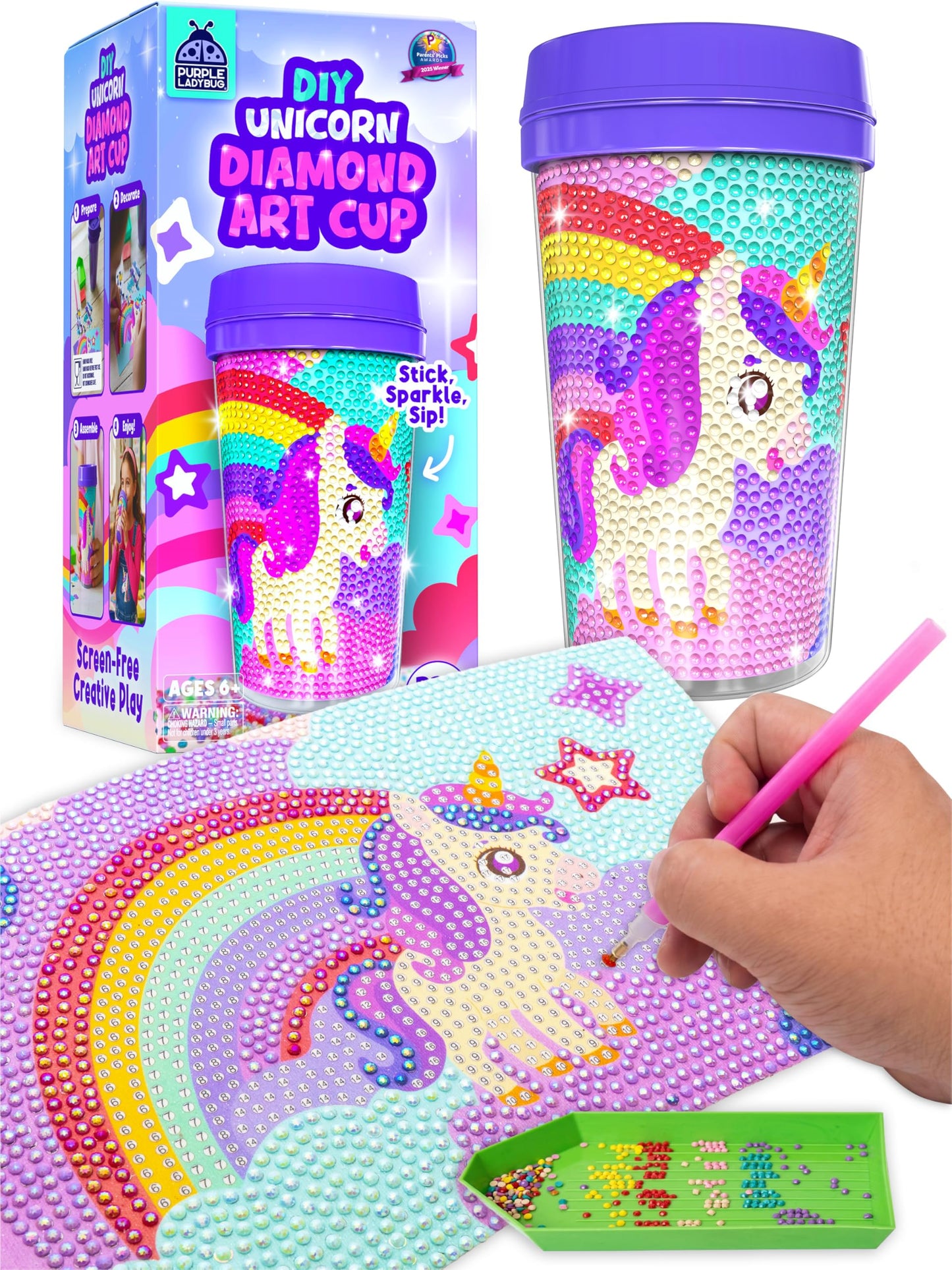 Unicorn Diamond Art Kits Girls Cup - Diamond Arts Kits for Kids - DIY 5D Gem Art Tumbler - 16 oz Unicorn Water Bottle - Arts and Crafts for Kids Ages 6-8, Birthday Gifts for 7 8 10 11 12 Year Old