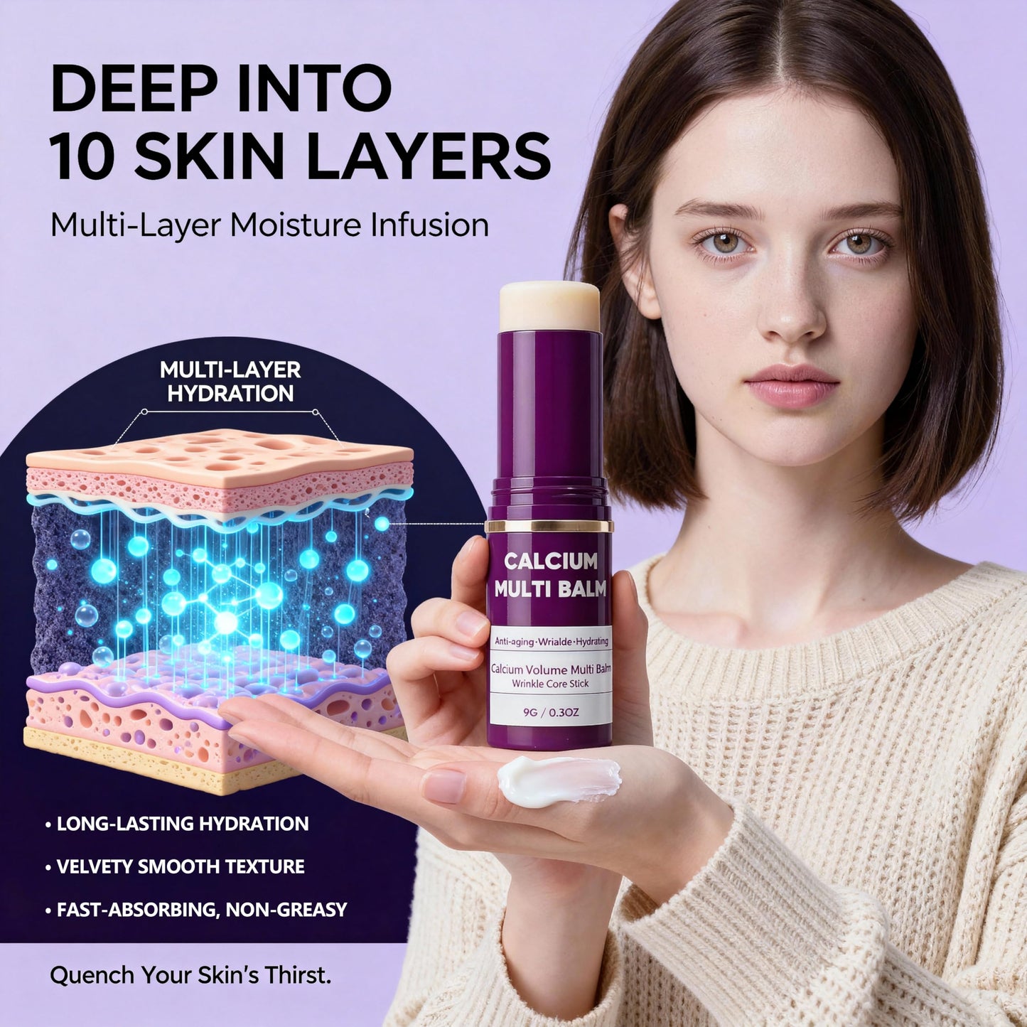 Miracle TQ Cemenrete Calcium Multi Balm 2PCS, All-in-One Multi-Action Stick & Anti-Aging Stick, Korean Collagen for Wrinkles, Hydrating Formula for Face, Eyes, Neck & Lips (Set)