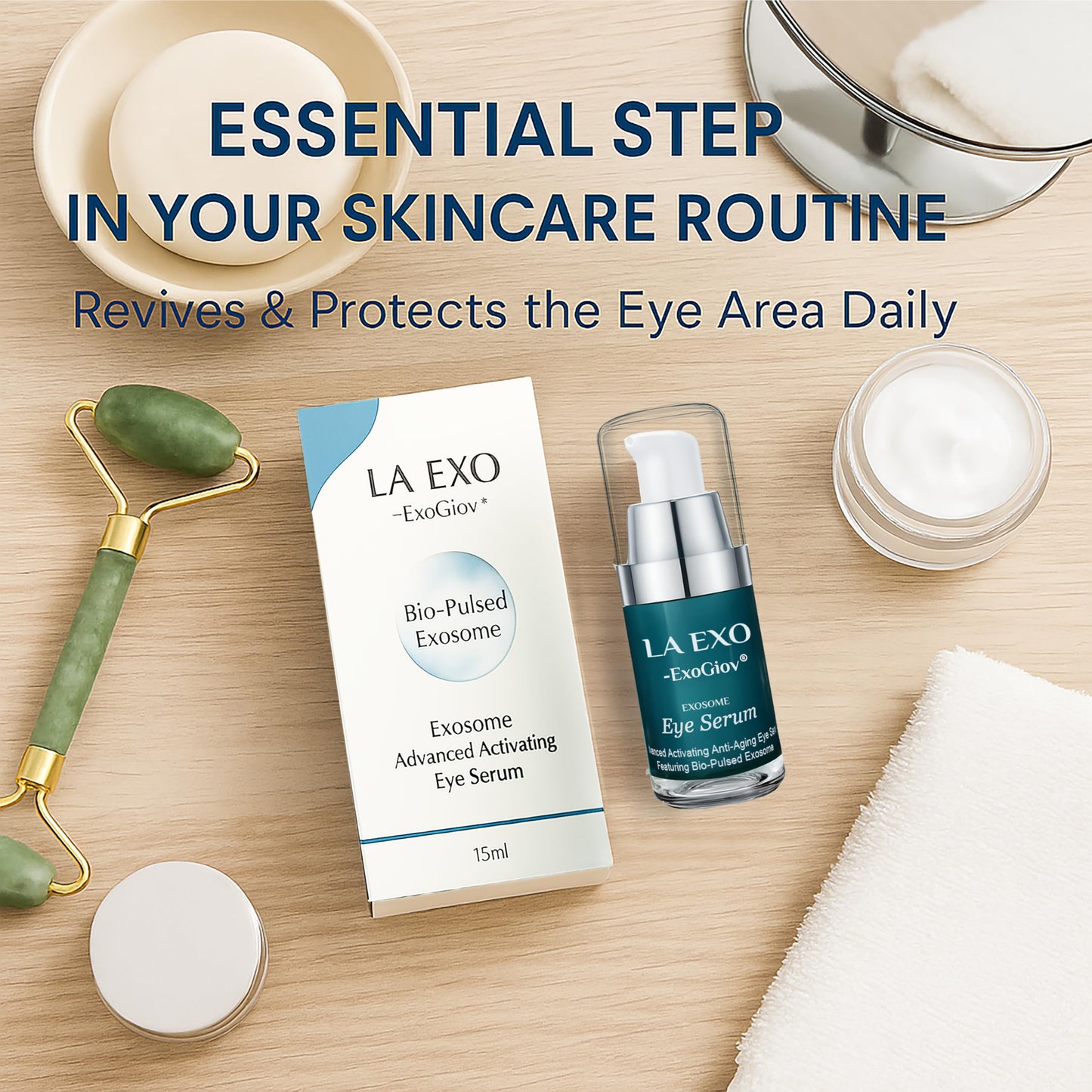 LA EXO Exosome Eye Serum – Advanced Anti-Aging Eye Treatment for Puffiness, Dark Circles & Fine Lines – Brightening, Smoothing & Hydrating Undereye Skin Care for a Youthful Look – 15ml