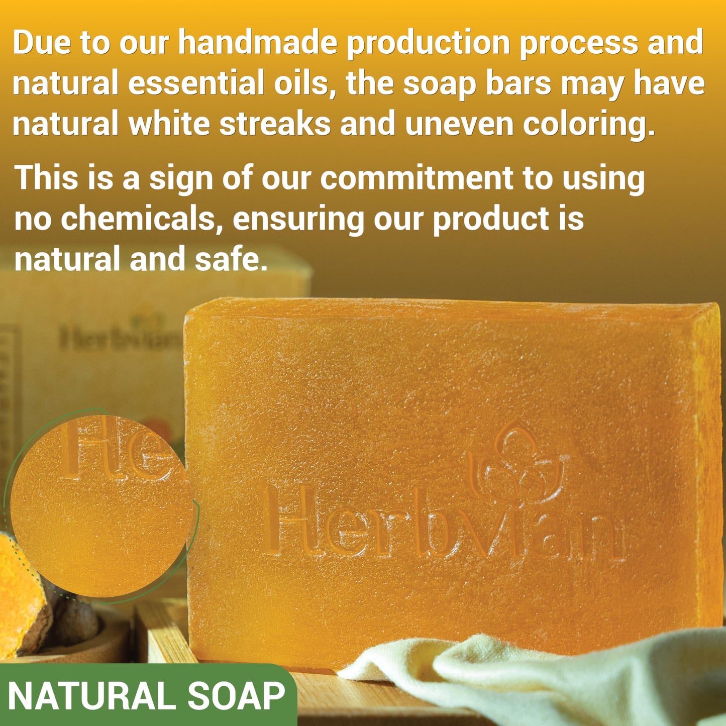 Herbvian Natural Turmeric Vietnames Soap Bar with Lemongrass Oil 3 Pack