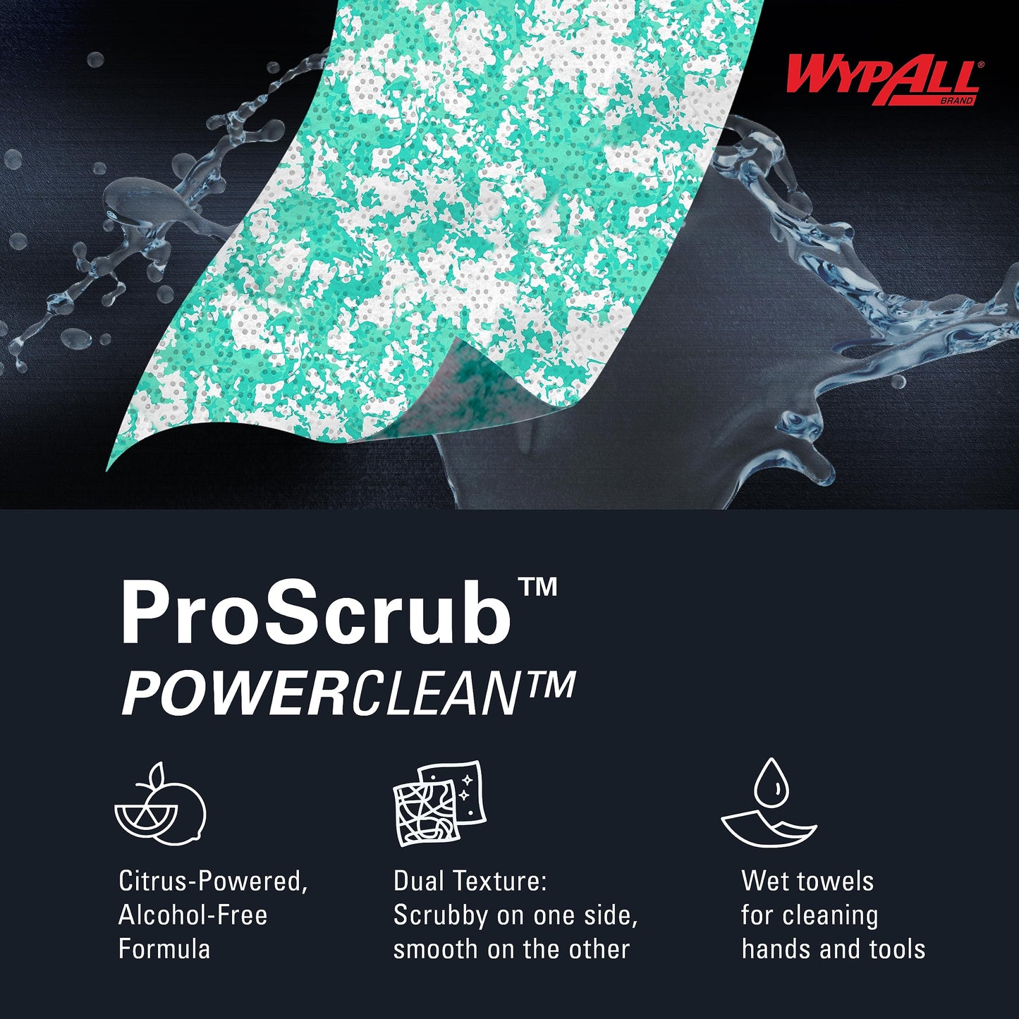 WypAll PowerClean ProScrub Heavy Duty Wet Towels (91371), Dual Action Cleaning, Large 9.5" x 12" Wipes, Bucket Included (6 Containers of 75 Sheets, 450 Sheet Total)