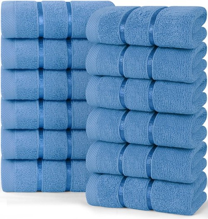 Utopia Towels - 12 Pack Viscose Luxury Wash Cloths Set, 12 x 12 Inches, 100% Cotton Ring Spun, Highly Absorbent and Soft Feel, Electric Blue