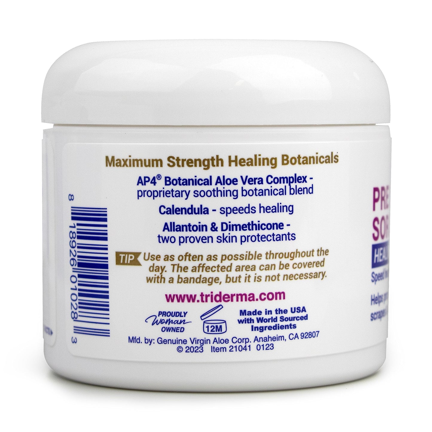 TriDerma MD Pressure Sore Relief Healing Cream for Bed Sores Treatment, Ulcers, Pressure Sores, Wound Healing, Chafed Skin and Hard-to-Heal Skin Sores with Calendula and AP4 Aloe, 4 oz Jar