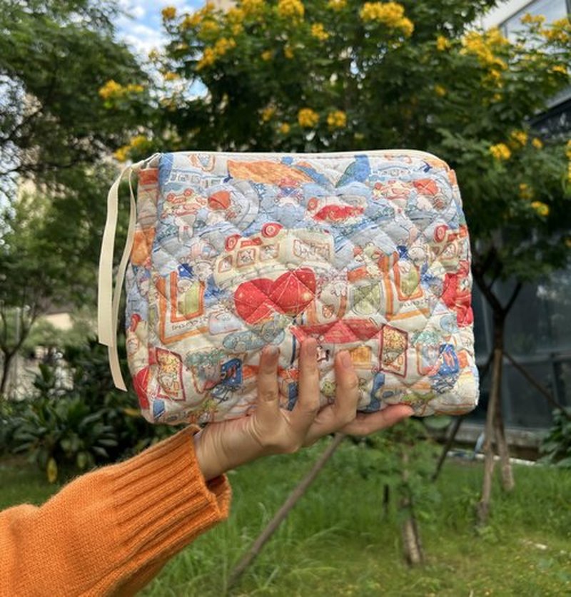PAZIMIIK Cotton Makeup Bag for Women Large Quilted Travel Cosmetic Pouch Girls' Make Up Organizer,Little Bunny