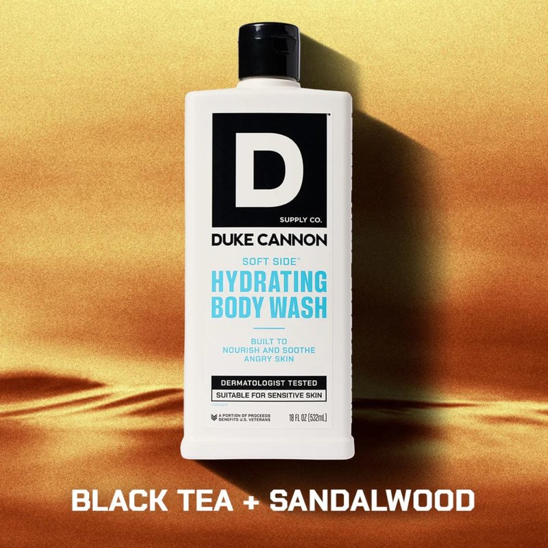 Duke Cannon Supply Co. Soft Side Hydrating Body Wash for Men – 18 oz Moisturizing Shower Gel, 3-Pack, Shea Butter & Oat Protein, Black Tea & Sandalwood Scent