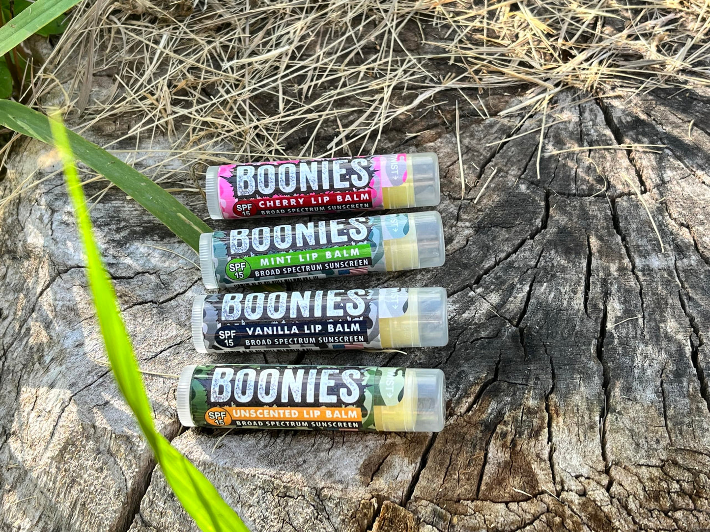 Boonies SPF 15 Lip Balm (.15oz) - Organic Moisturizing Sunscreen Lip Balm for All Skin Types, Eco-Friendly & Long-Lasting Protection (4 Count, Variety)
